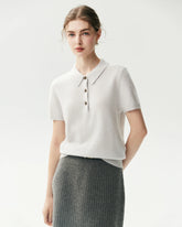 Pull 100 % cachemire à col polo et patte de boutonnage