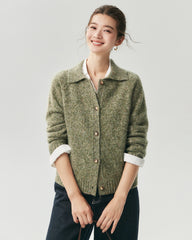 Cardigan en 100 % cachemire à col avec motif moucheté