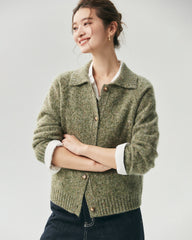 Cardigan en 100 % cachemire à col avec motif moucheté