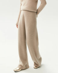 Pantalon large en maille côtelée 100 % cachemire