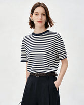 T-shirt en jersey 100% soie de mûrier à rayures