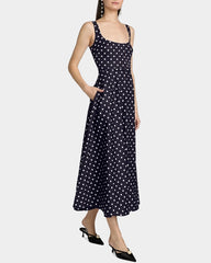 Robe midi en soie 19 mommes coupe trapèze à motif pois