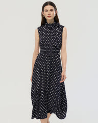 Robe midi en soie 19 mommes à pois avec col montant