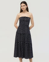 Robe midi en soie 19 mommes à pois, sans bretelles, coupe trapèze
