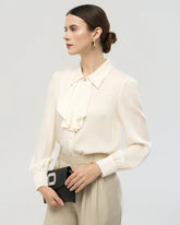 Blouse en soie 19 momme à col à volants et manches longues