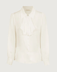 Blouse en soie 19 momme à col à volants et manches longues