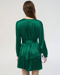 Robe portefeuille en soie 19 mommes, coupe trapèze, manches longues