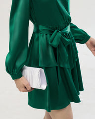Robe portefeuille en soie 19 mommes, coupe trapèze, manches longues