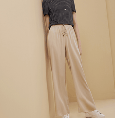 Pantalon de Pyjama en Soie à Jambes Larges et Droites