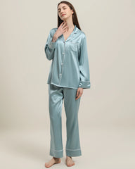Ensemble de pyjama en soie classique 22Momme Haze Blue