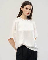 Chemise en soie oversize 22 mommes à col rond et manches mi-longues