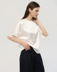Chemise en soie oversize 22 mommes à col rond et manches mi-longues