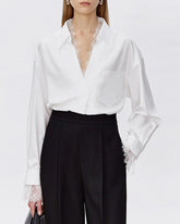 Chemise en soie oversize 22 momme avec bordure en dentelle
