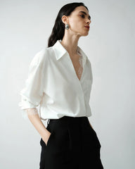 Chemise en soie oversize 22 momme avec bordure en dentelle