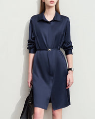 Robe midi en soie 22 momme avec ceinture et manches longues