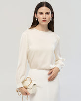 Blouse en soie 22 momme à col rond et épaules tombantes, style pull-over