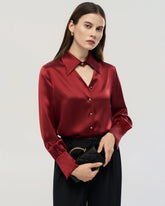Blouse en soie 22 momme à col ajouré et manches longues