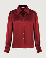 Blouse en soie 22 momme à col ajouré et manches longues