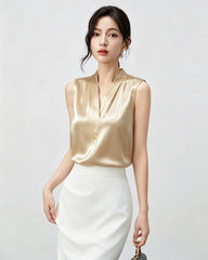 Blouse en soie 22 mommes à col V et plis plissés