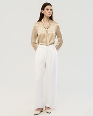 Blouse en soie 22 mommes à col lavallière et manches longues
