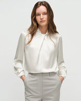 Chemisier en soie 25 momme à col noué et manches longues