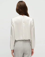 Chemisier en soie 25 momme à col noué et manches longues