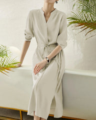 Robe chemise midi en soie 30 momme à cordon de serrage