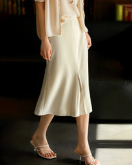 Jupe midi sirène en soie 30 momme avec fente