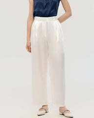 Pantalon droit plissé en soie 30 mommes