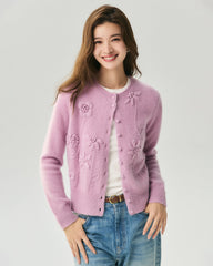 Cardigan en cachemire et soie avec fleurs 3D