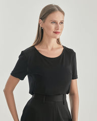 T-shirt en Soie à Col Rond pour Femme
