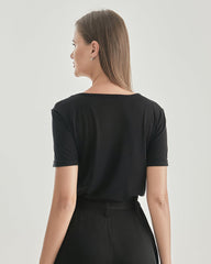 T-shirt en Soie à Col Rond pour Femme