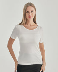 T-shirt en Soie à Col Rond pour Femme