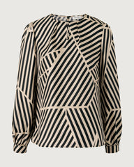 Blouse en soie à rayures abstraites avec col plissé