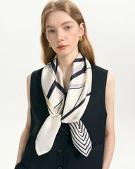 Asymmetric Stripe Print Silk Scarf