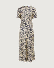 Robe midi en soie imprimée gypsophile à manches courtes