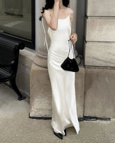 Robe Maxi en Soie à Dos Nu et Bretelles