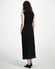 Robe midi noire en soie style blazer portefeuille