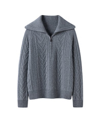 Pull cachemire torsadé demi-zip