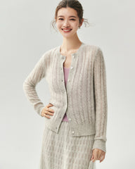 Cardigan en cachemire et soie à maille torsadée