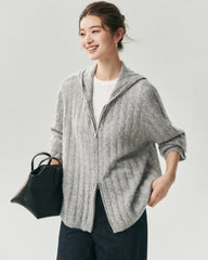 Cardigan à capuche en cachemire et soie avec maille torsadée