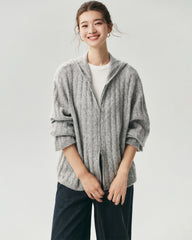 Cardigan à capuche en cachemire et soie avec maille torsadée