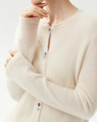 Cardigan en Cachemire et Soie à Col Rond et Double Boutonnage