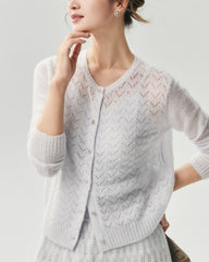 Cardigan en cachemire et soie en maille pointelle à chevrons