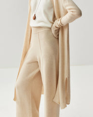 Pantalon Large en Laine et Cachemire avec Couture Frontale
