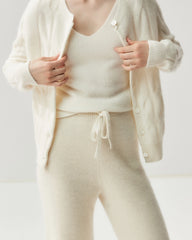 Pantalon droit en laine et cachemire tricoté