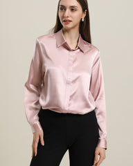 Chemise en Soie 22 Momme avec Boutons Cachés pour Femme Rose Pink