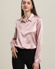 Chemise en Soie 22 Momme avec Boutons Cachés pour Femme Rose Pink