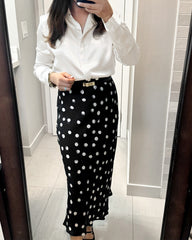 Jupe Midi en Soie à Imprimé Pois