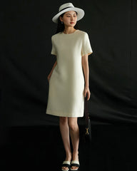 Robe midi en soie et laine manches courtes